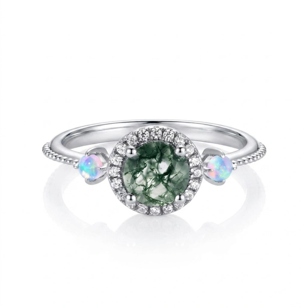 Moss Agate Opal Ring - Forest Heirloom